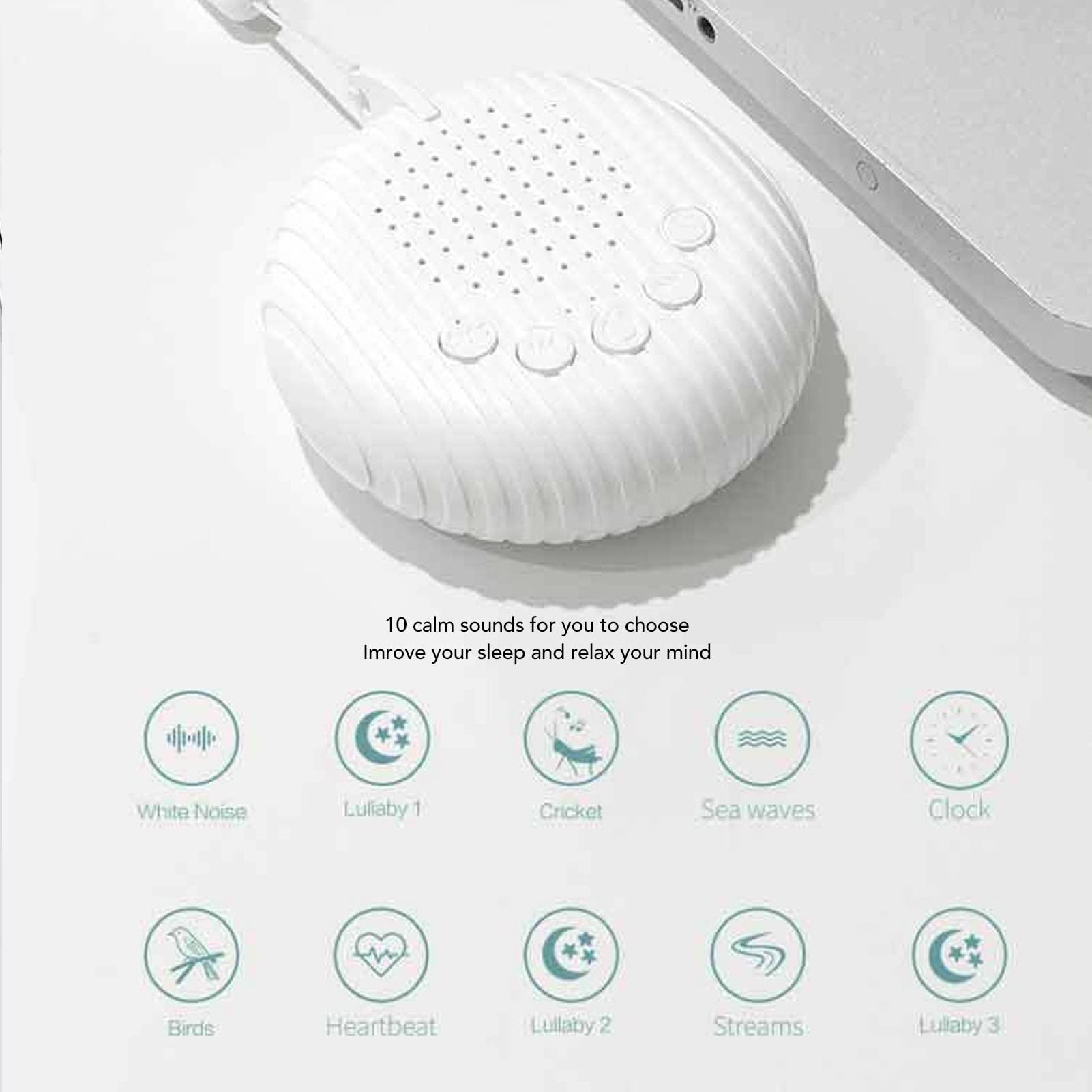 White Noise Machine for Adults Baby Sleeping Portable Sleep Sound Machine Sleep Soother with 10 Soothing Sounds, Night Light - Image 2