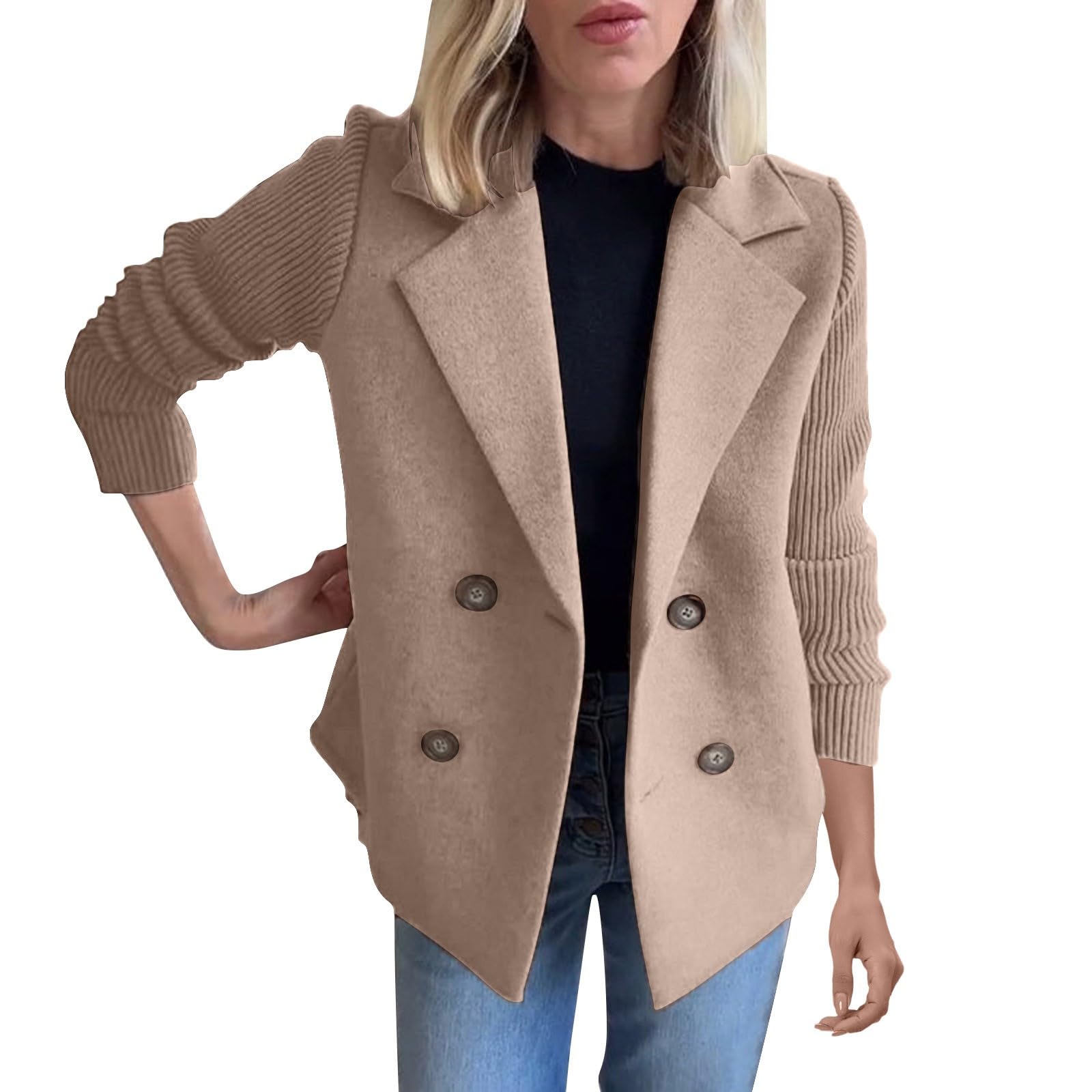 Generisch Cardigans pour femme élégant business - Blazer pour femme - Cardigan sportif à revers - Pull épais - Manteau en tricot ample - Avec boutons - T-shirt à manches longues - Pour femme - Tenue
