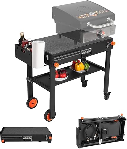 Miniatura 1 de DeintYei Outdoor Portable Foldable StandTableCart Fits Blackstone Griddle, Portable Grills & Stove - Featured with 4 Wheels, Double Shelf, Magnitic