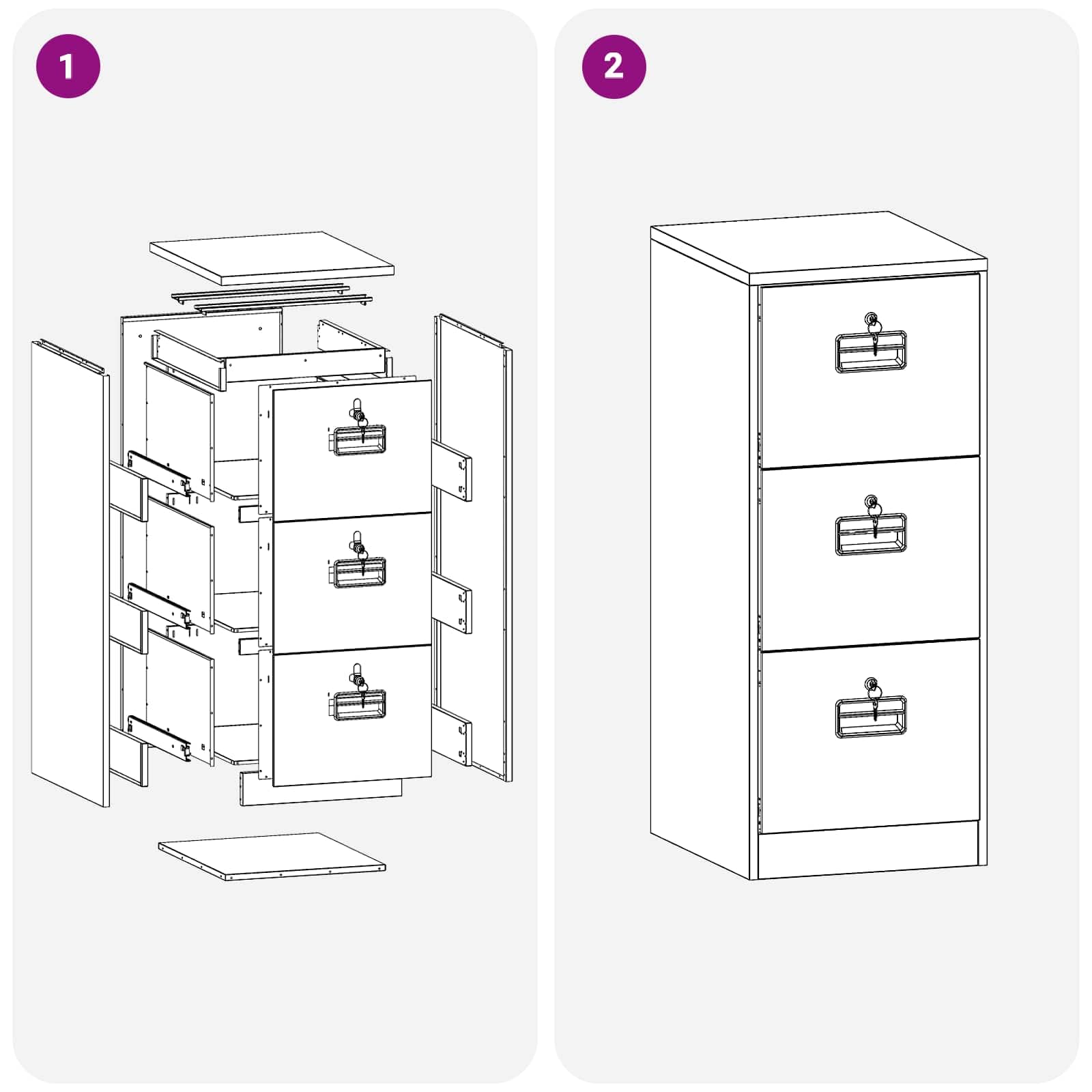 Aktenschrank Olive Grün aus Kaltgewalztem Stahl 44 x 50 x 106,5 cm mit 3 Schubladen, Ausziehbaren Regalen und Zylinderschlössern für Büro, Stauraum und Mehrzweck-Aufbewahrung