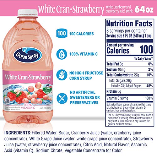 Image of Ocean Spray White Cran-Strawberry Juice Drink, 64 Fl Oz Bottle (Pack of 8)