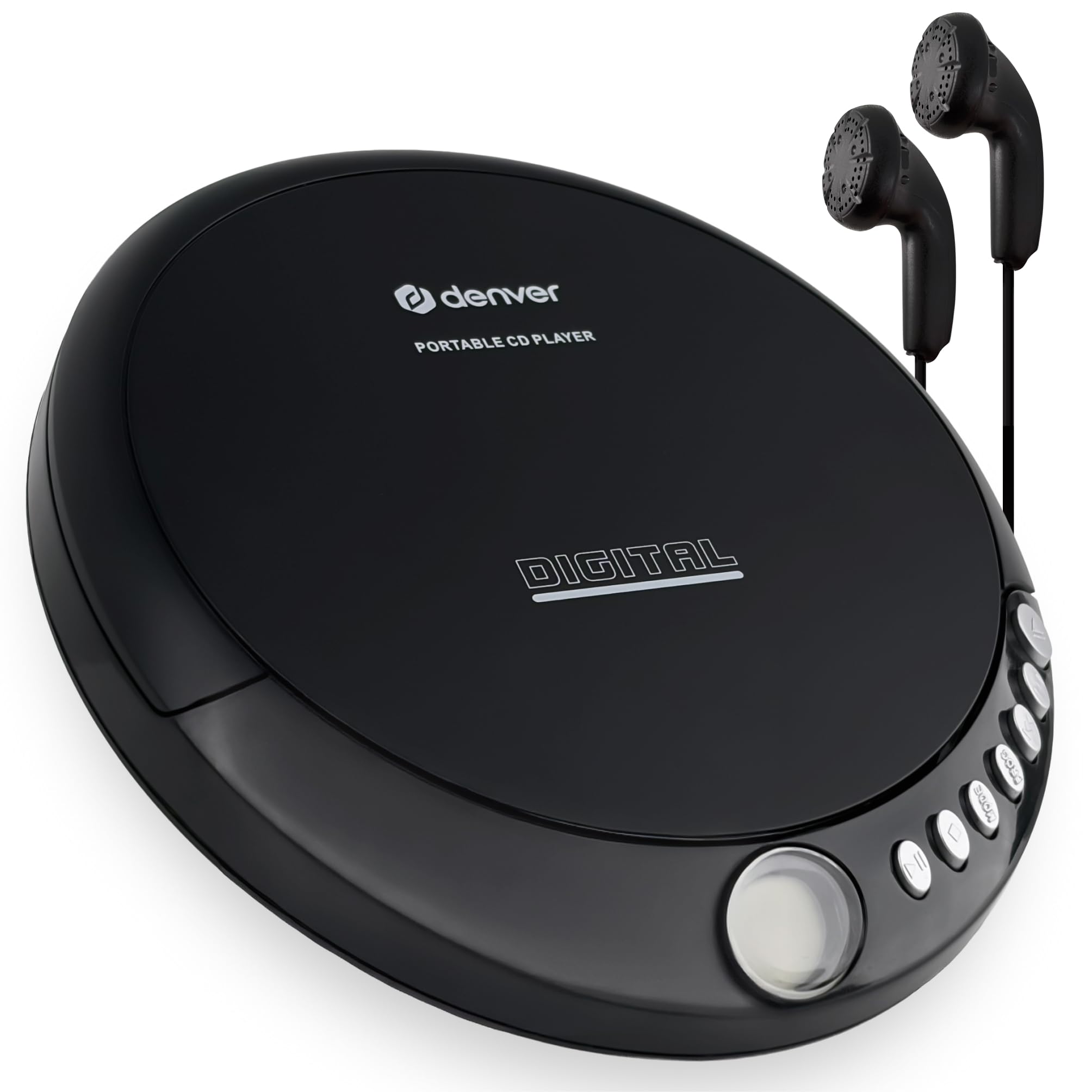 Denver DM-​24 Lecteur CD Portable, Compatible CD/​CD-​R/​CD-​RW, écran LCD, Prise Casque 3,​5 mm, écouteurs Inclus, Noir