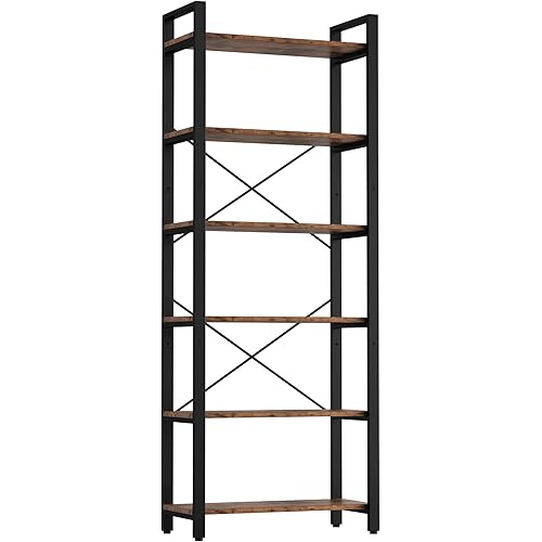 IRONCK Bookshelf 6-Tier Ladder Shelf 110lbs/shelf Display Shelf Vintage Industrial Style Bookcase for Home Office, Living Room