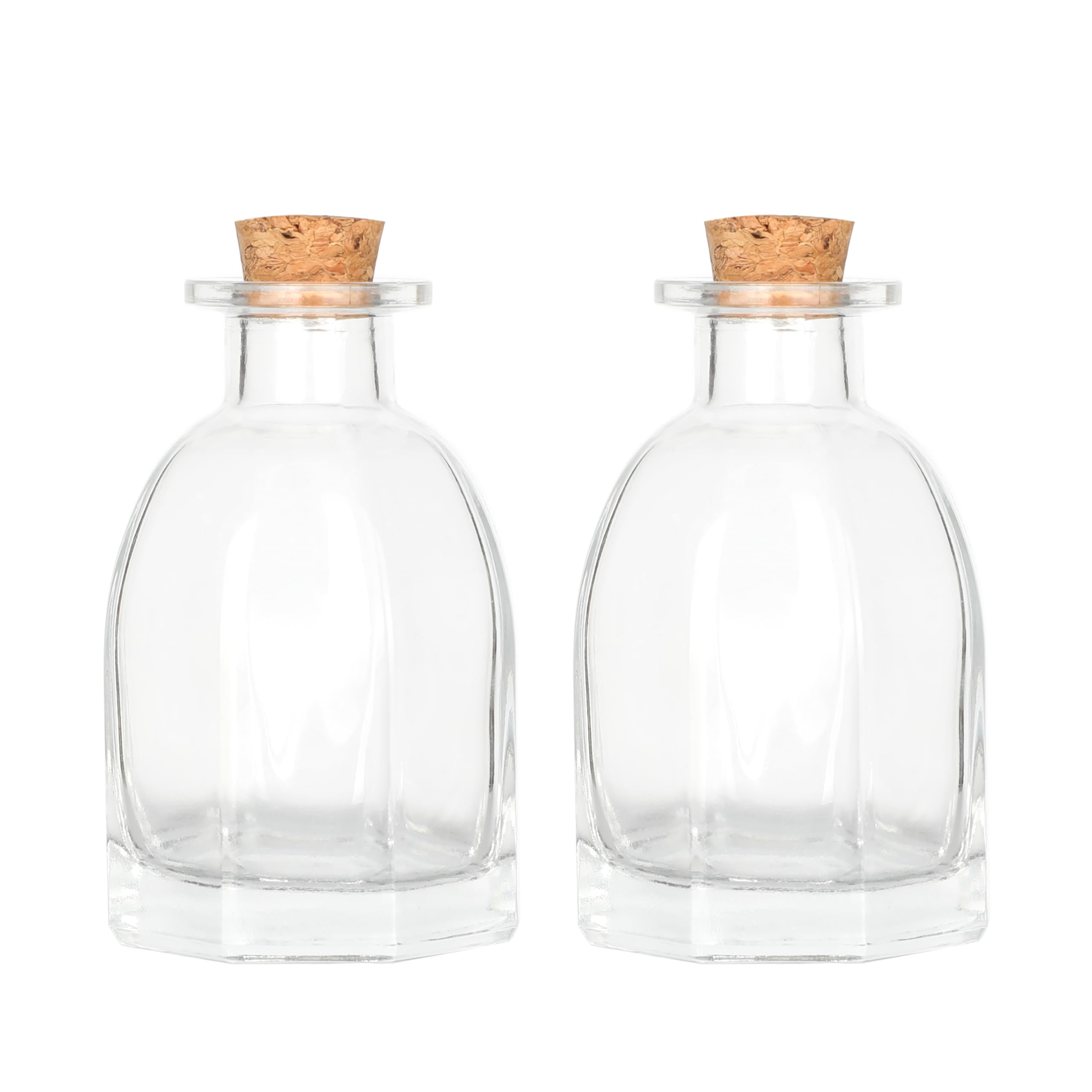 Magic Season Decorative Glass Bottles with Cork Stoppers (120 ml Octagonal Bottles / 2 Pcs)