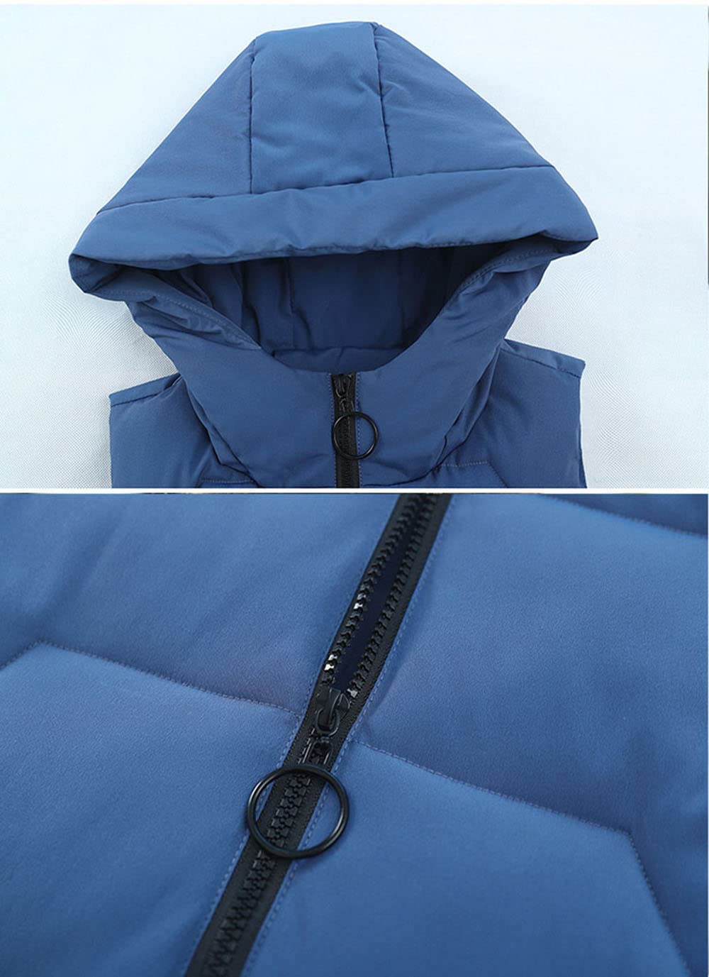 Gilet in Piumino Donna Gilet Trapuntato Autunno Invernali Smanicato Piumino Canottiera Mode Leggermente Imbottito Giacca con Cappuccio Gilet con Tasche Casual con Cerniera Outerwear,Blu,M