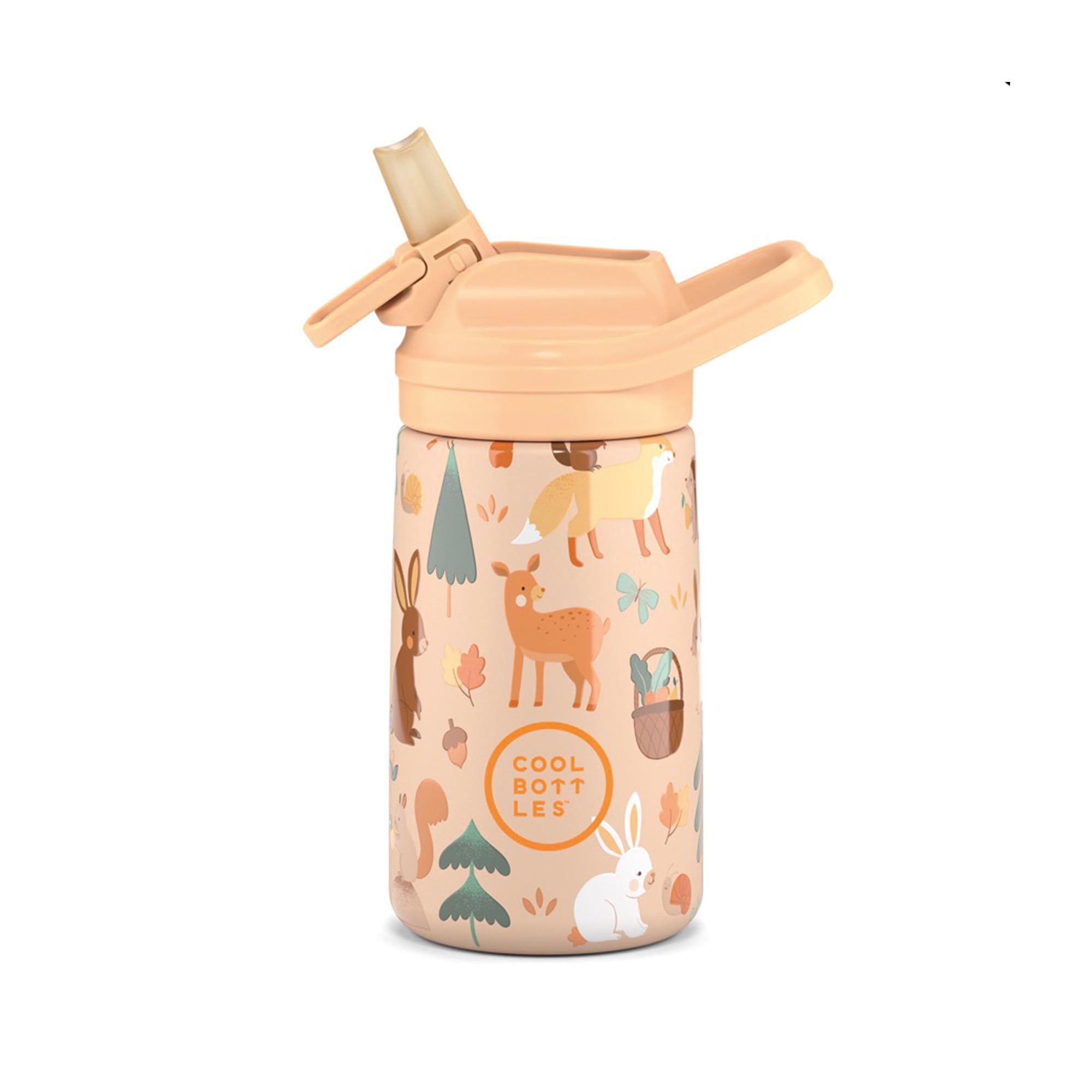 Cool Bottles - Stainless steel water bottle for kids, insulated bottle for kids - Drinks cold for 36 hours and hot for 18 hours- Woodland Buddies 350ml