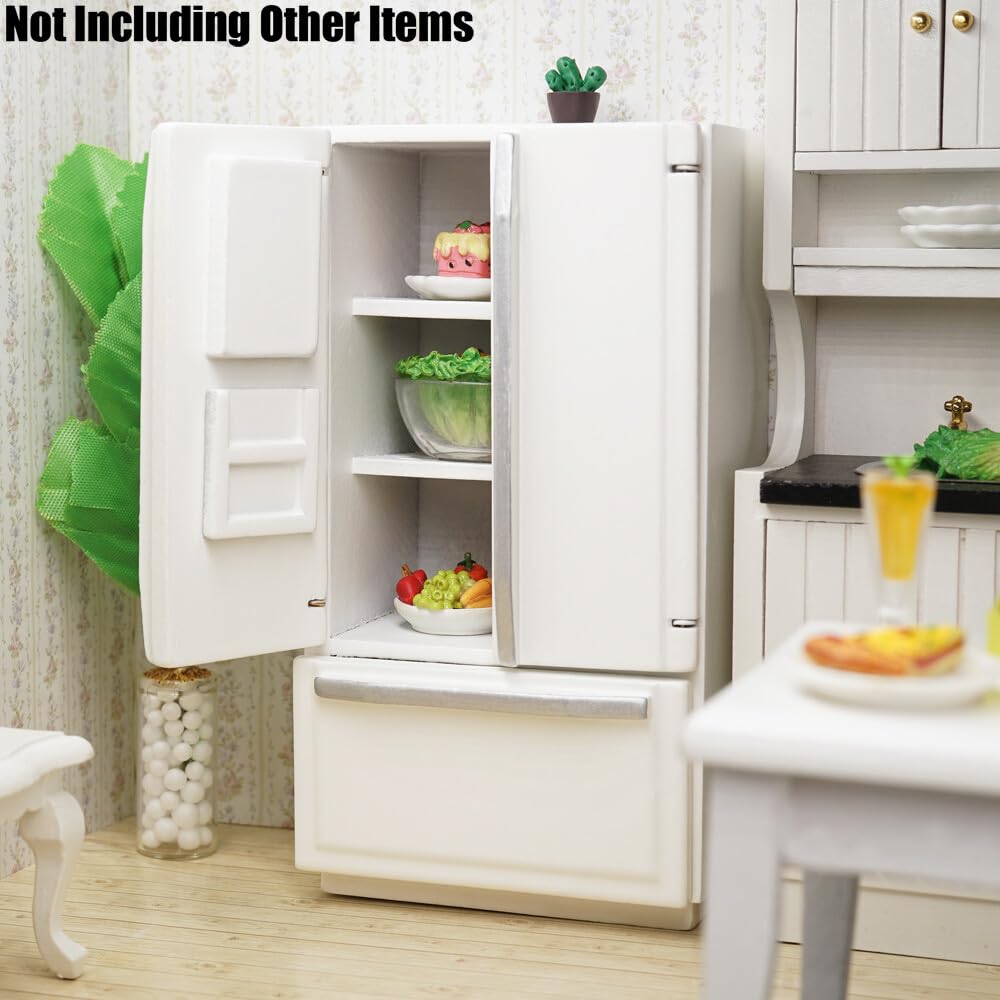 Odoria Miniature 1/12 Frigo - Accessoire Maison De Poupée, Meuble Cuisine Réaliste, Blanc, Dimensions 7,3x6x13,8 Cm