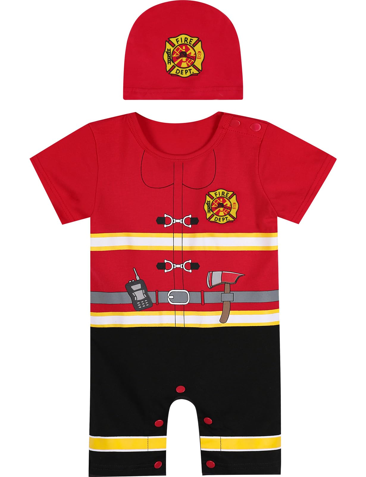 COSLAND Baby Firefighter Costume Infant Boys Halloween Outfit, Red, 0-6 Months