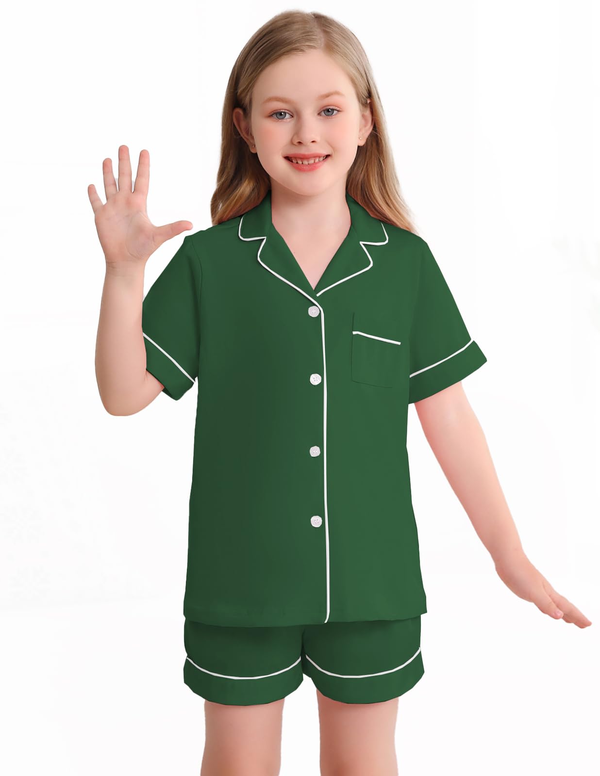 Veseacky Girls Pajamas Sets 100% Cotton PJ ButtonDown Long Sleeve 2 Piece Pajamas Set Boys Girls Pjs for Ages 5-14 (120-160)