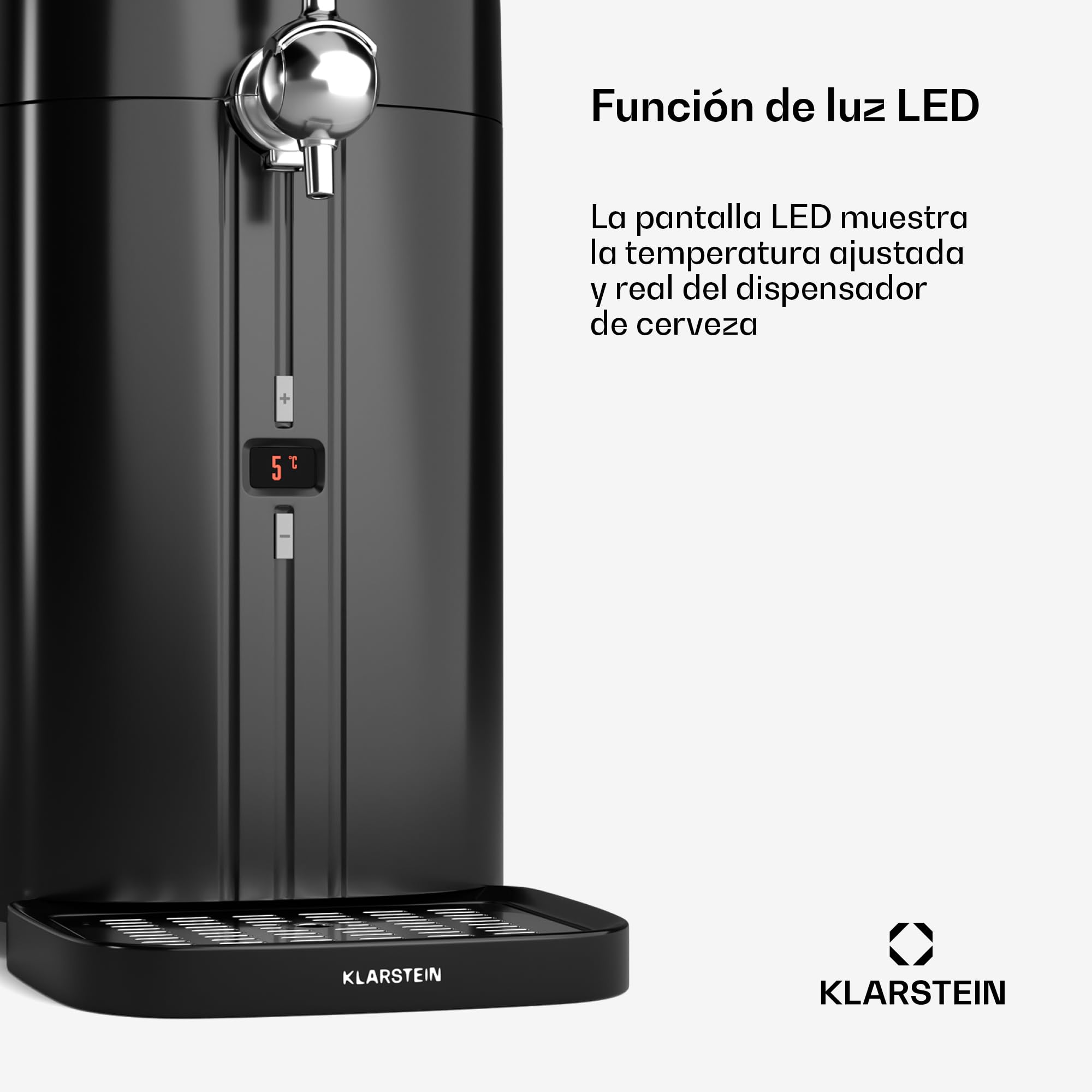 KLARSTEIN FrostBrew - Dispenser per Birra, 5L, Sistema di Pressione a CO₂, Raffreddamento Termoelettrico, Temperatura: 3-12°C, Compatibile con Fusti Universali, Design Compatto, Nero/Argento