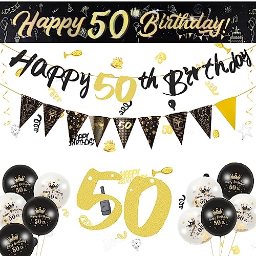 22 Pcs 50th Birthday Decorations Black Gold 50th Birthday Banners 12 Inches Balloons for Women and Men arty Decorations