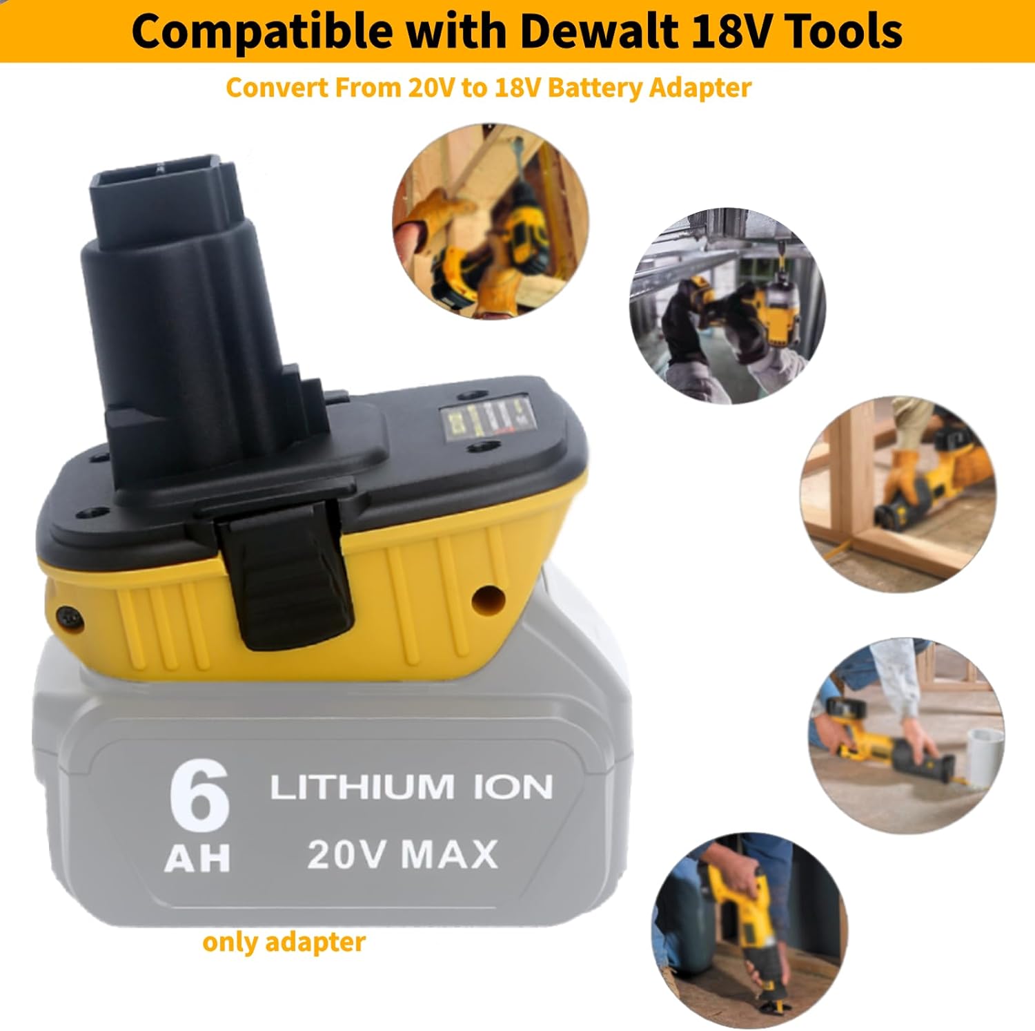 DCA1820 Battery Adapter Compatible with Dewalt 18V Tools, Convert 20V Battery DCB200 DCB201 DCB203 DCB203BT DCB204 DCB205 DCB206 to Replacement for 18V Battery