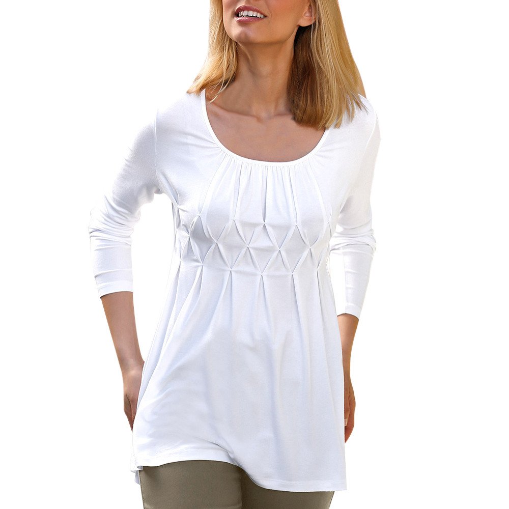 TUDUZ BlouseWomen Blouse TUDUZ Ladies Casual Solid Row Pleats O-Neck Basic T-Shirt Slim fit Ruched Long Sleeve Top