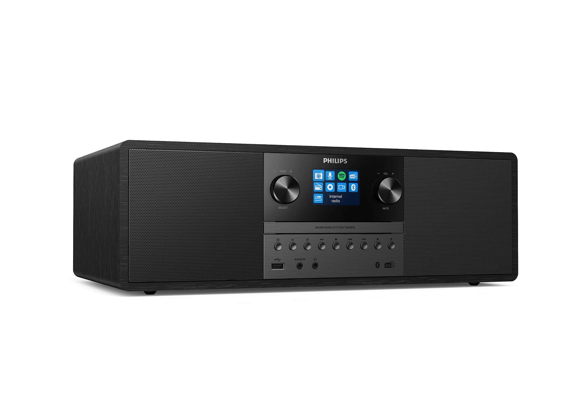 Philips Mikro-Musiksystem TAM6805 50W All-in-One mit Internetradio, Bluetooth, Spotify Connect, USB, CD-Player, DAB+, FM, Bassreflex-Lautsprecher – Kompaktes Audiosystem für Zuhause, Büro oder Küche