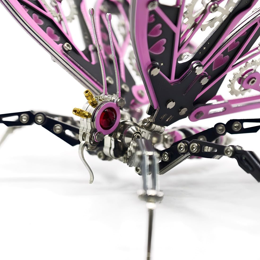 3D Metal Mechanical Butterfly Model Kit, Colorful Simulated Butterfly DIY Assembly Puzzle, Decorative Collectible Display Ornament(Pink)