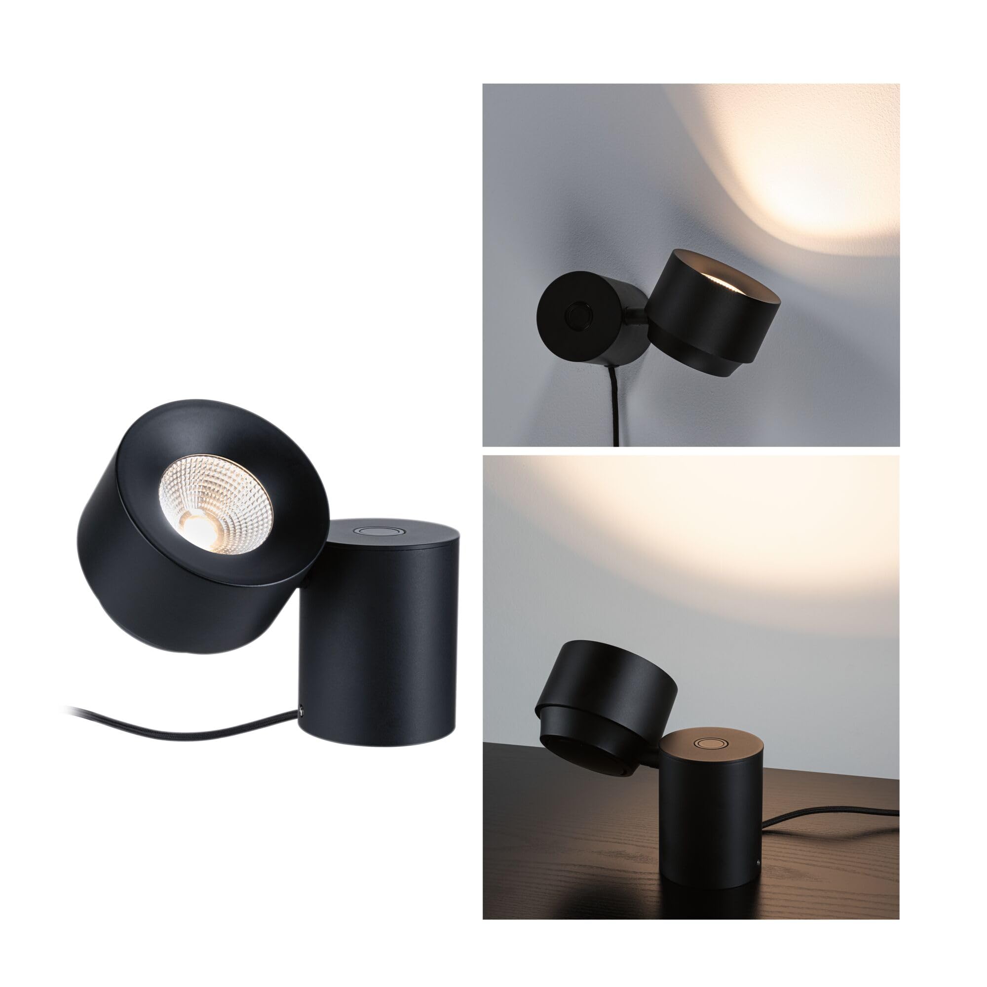 Paulmann 79776 LED Tischleuchte Puric Pane 3-Step-Dim incl. 1x3 Watt dimmbar Tischlampe Schwarz Metall, Kunststoff 2700 K