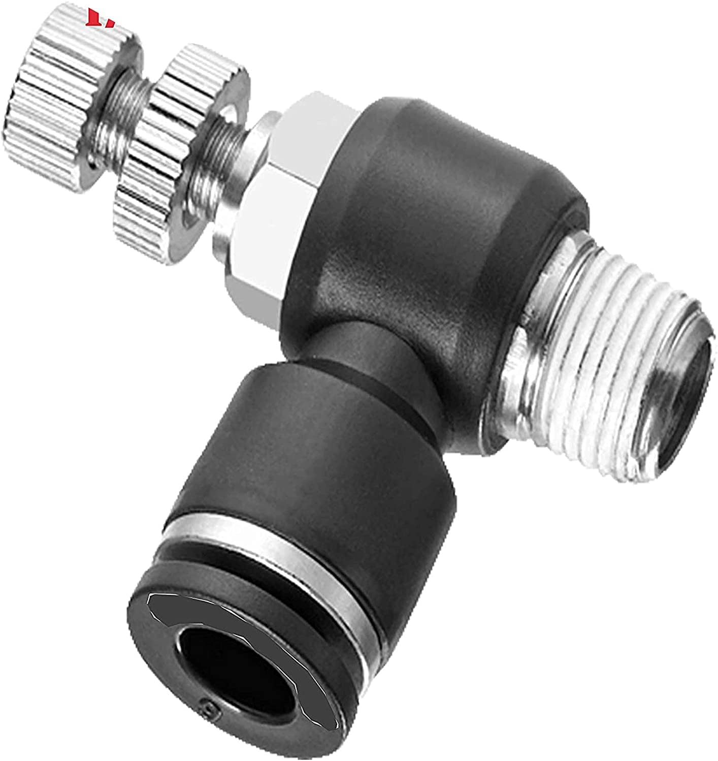 1/4" Od X 1/8" Npt Air Flow Speed Control Valve [2-pack] - Push To Connect Air Fitting Elbow, Adjustable Pneumatic Flow Controller - 150 Psi – Sku: Up-jsc1/4-n01