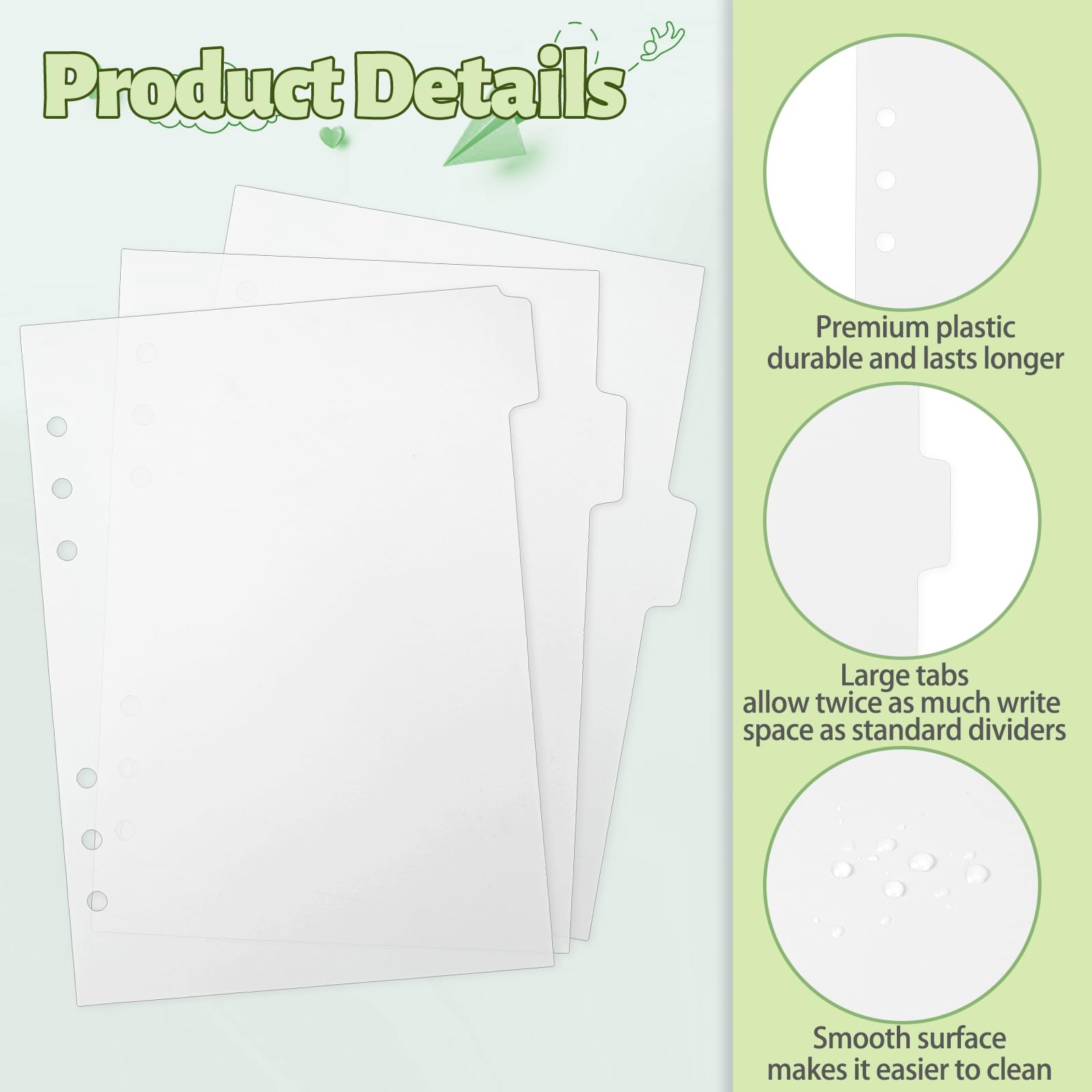 Divisori per raccoglitori A5, 6 anelli, trasparenti, plastica, con linguette