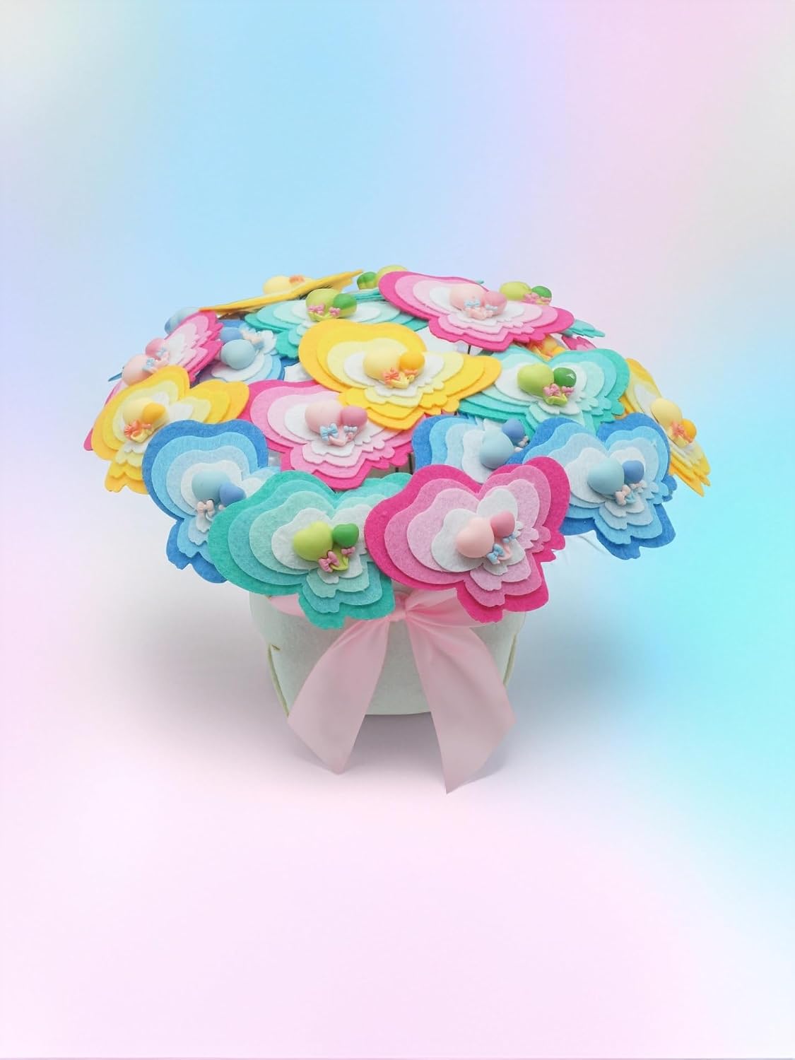BAZIMA DIY Felt Flower Art Craft Kit,Heart-Shaped Balloon Bouquet Making Kit, Floral Gifts,Beginner Craft Kit, Arrange Pre-Cut Felt Flowers, Ideas for Art Project Activity,20 Felt Flowers.