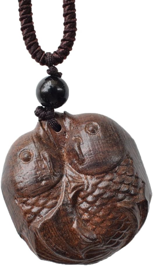 MELOP Handmade Wooden Carvings Round Fish Ethnic Craft Pendant Retro Folk for Dress Sweater and Leisure Dressing/Clothing Accessories/Home Decoration Pendant - Wooden Round Fish