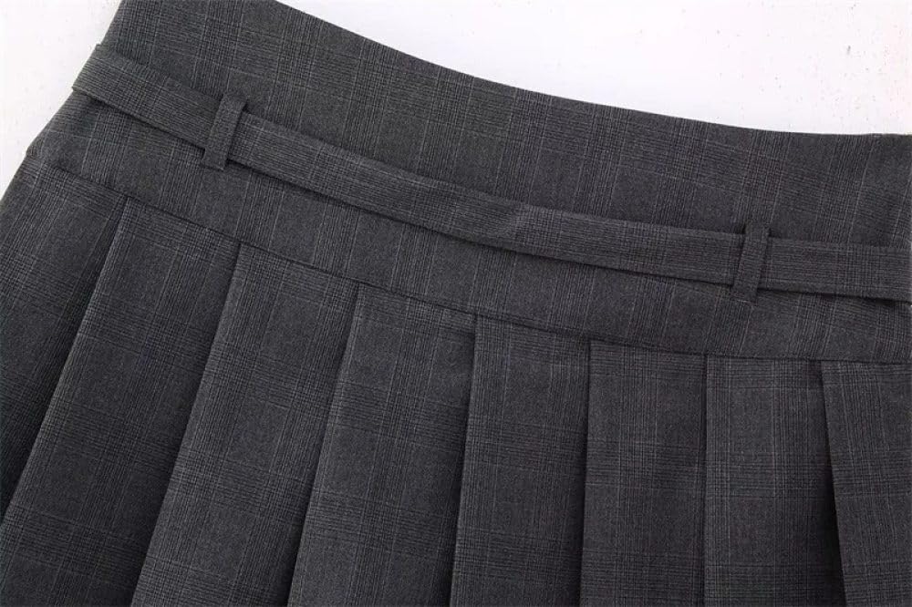 SWEPER Falda Corta De Mujer - Minifalda Plisada De Otoño para Mujer, Cinturón De Estilo Británico Decorado, Falda Acampanada De Cintura Alta con Cremallera A La Moda, Culottes Cortos