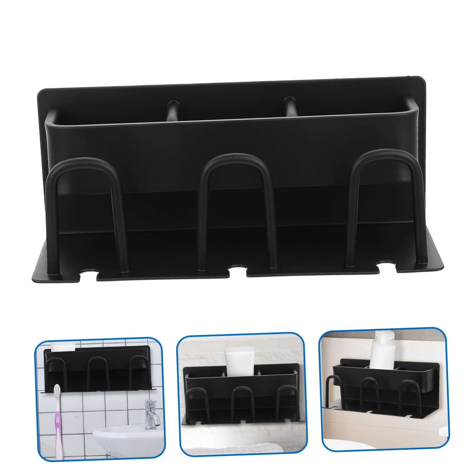 Porta Spazzolino da Bagno in Alluminio Nero, Robusto e Drenaggio Dell'acqua, Mensola da Parete per Lavabo e Doccia