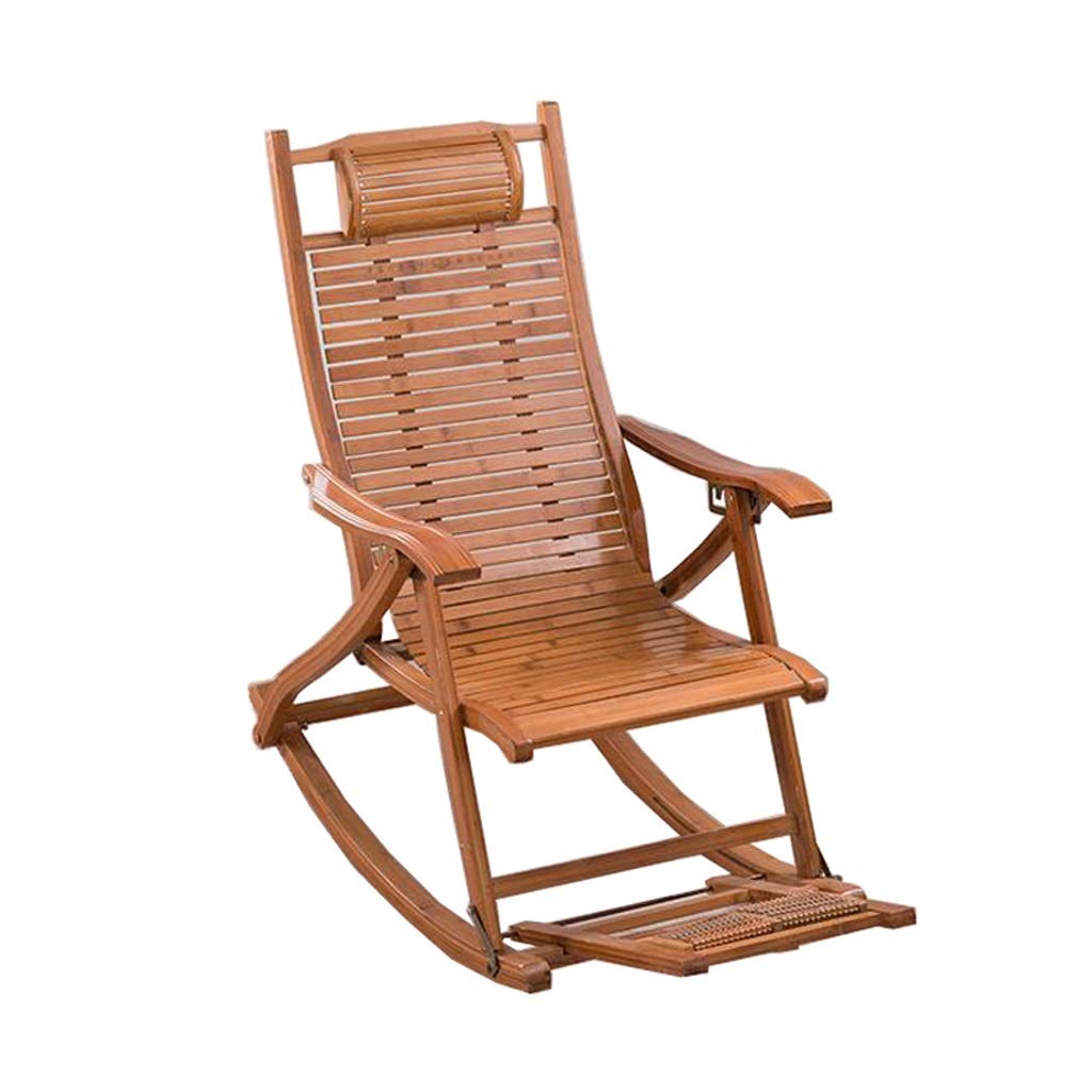 Folding Rocking Chair Deck Chair Bamboo Chair Bedroom Living Room Balcony  Sun Lounger Patio Garden Chair Backrest Armchair Outdoor Recliner (Color