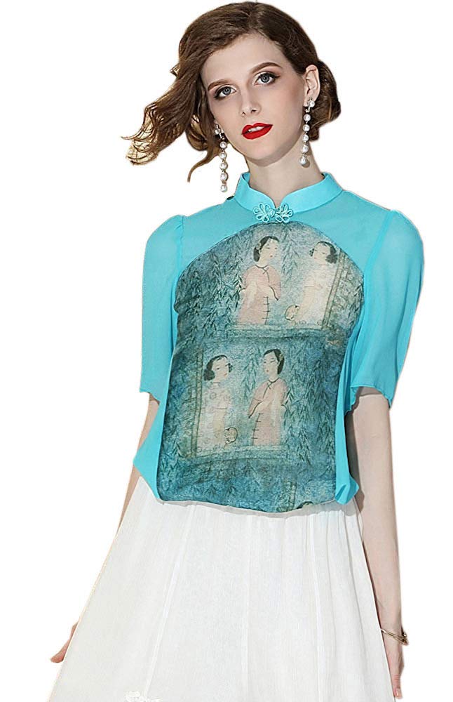 Shirts Chinese Element Printed Tang Dress Collar