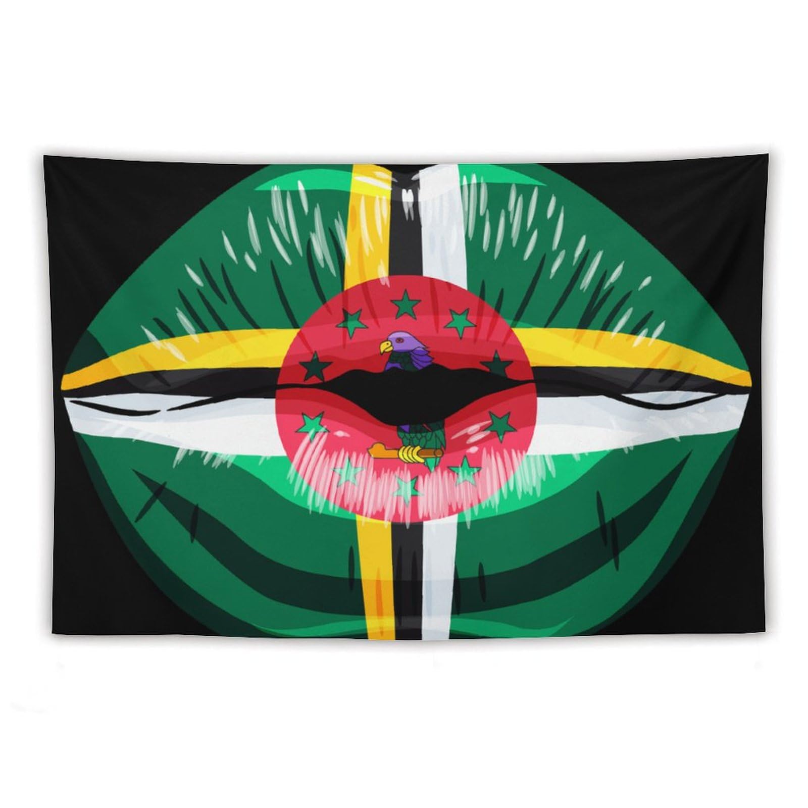 XingFox Dominica Flag Lips Tapestry Wall Hanging National Flag Tapestry for Room Bedroom Dorm Aesthetic Decorations, 60"x90"