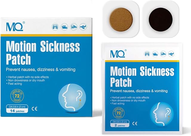 MQ Motion Sickness Patch for Car and Boat Rides, Cruise and Airplane Trips - Relieves Nausea, Dizziness & Vomiting from Seasickness, Fast Acting and No Side Effects (14 Count)