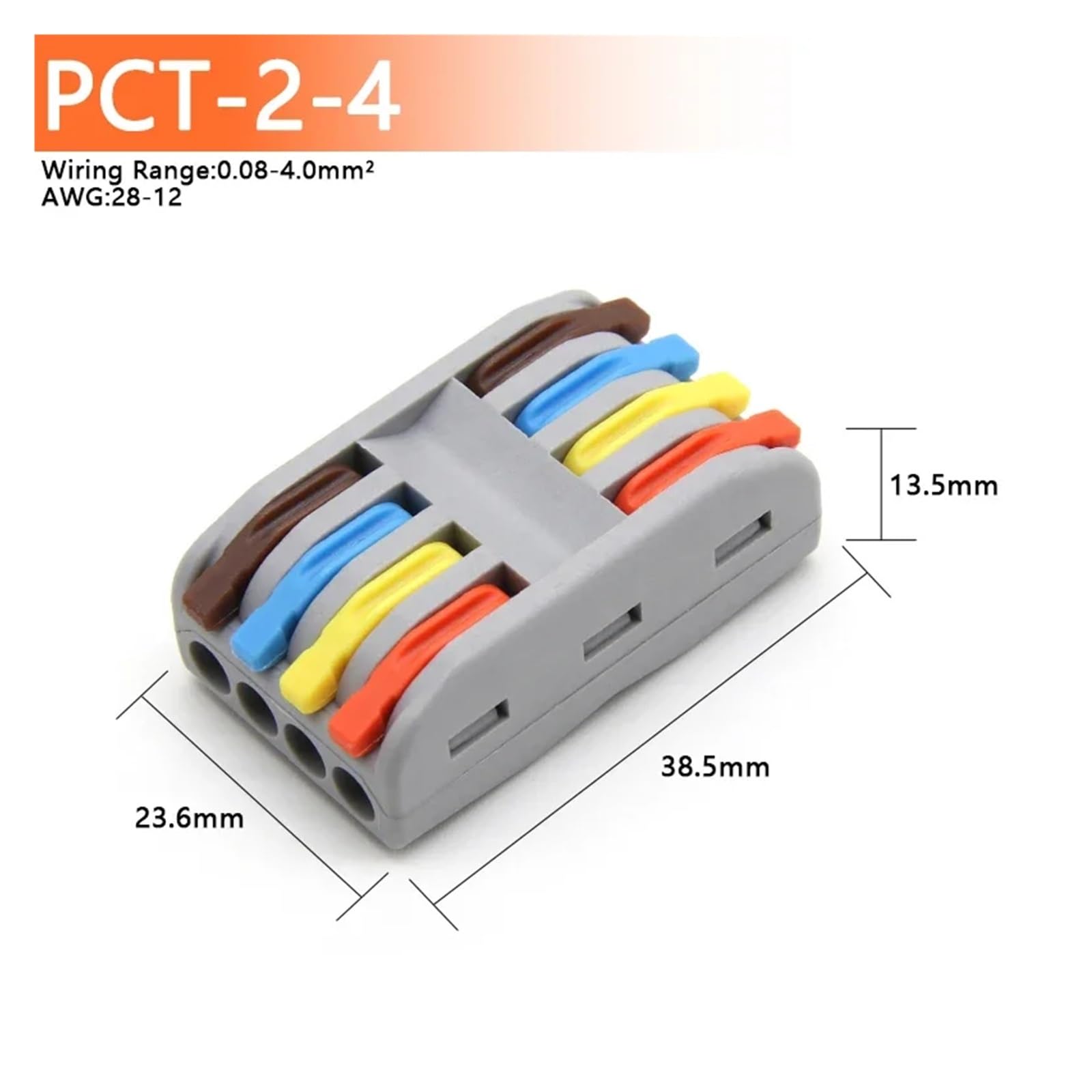 Conectores rápidos universales compactos for empalme de cables de 0,08 a 4,0 mm². Conexión de cable con terminal de inserción.(PCT-2-4,50pcs)