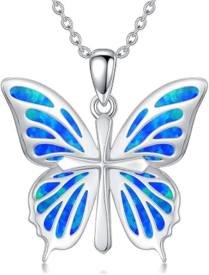 Butterfly Necklace for Women 925 Sterling Silver Cross Butterfly Necklace with White Opal/Blackonyx/Abalone Christmas Jewelry Gift
