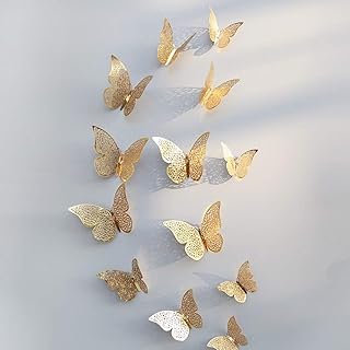 Xtore® 12pcs 3D Home Decor Butterfly with Sticking Pad (Shimmer Golden, Set of 12)