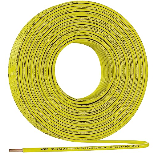 Image of KEI WIRES & CABLES Homecab 16 sqmm 1 Core Copper Flame Retardant House Wire PVC Insulated Cable for Domestic & Industrial Electrical Wiring (Yellow, 90 Meters)