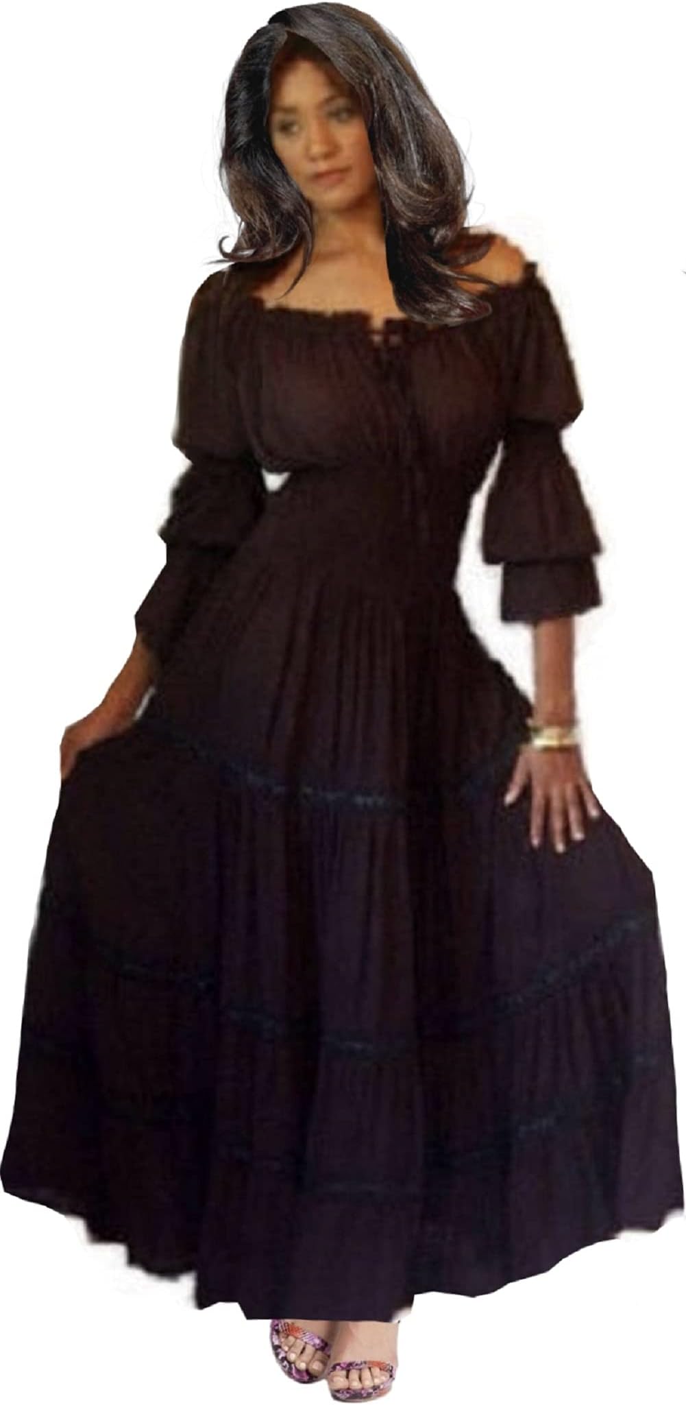 LOTUSTRADERS Women's Plus Size Ruffled Dress Peasant Smocked A1290