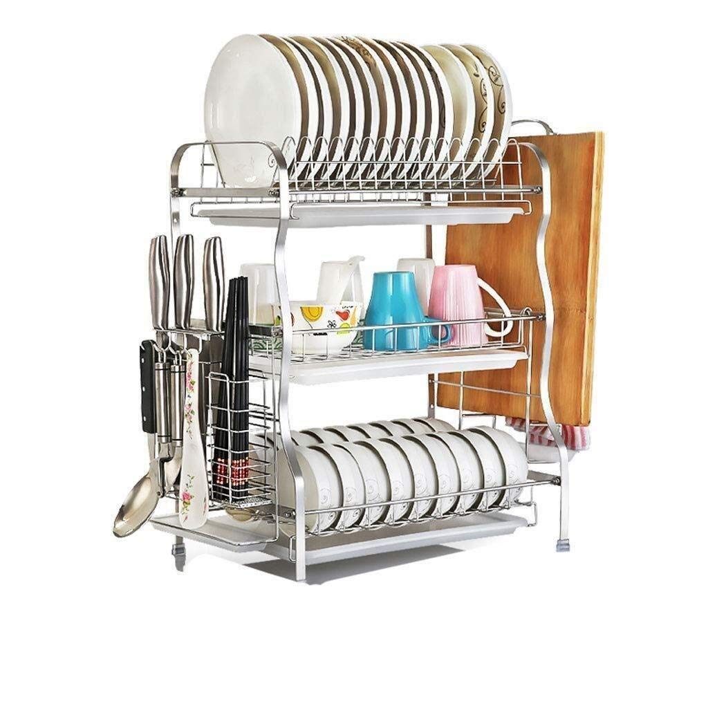 GTHTUHFD Spice Rack Organizer, 3 Tier Stainless Steel Dish Drainer Rack Holder Cup Bowl Holder Cutting Board Holder Knife Block - Kitchen Craft Cutlery Draining Basket