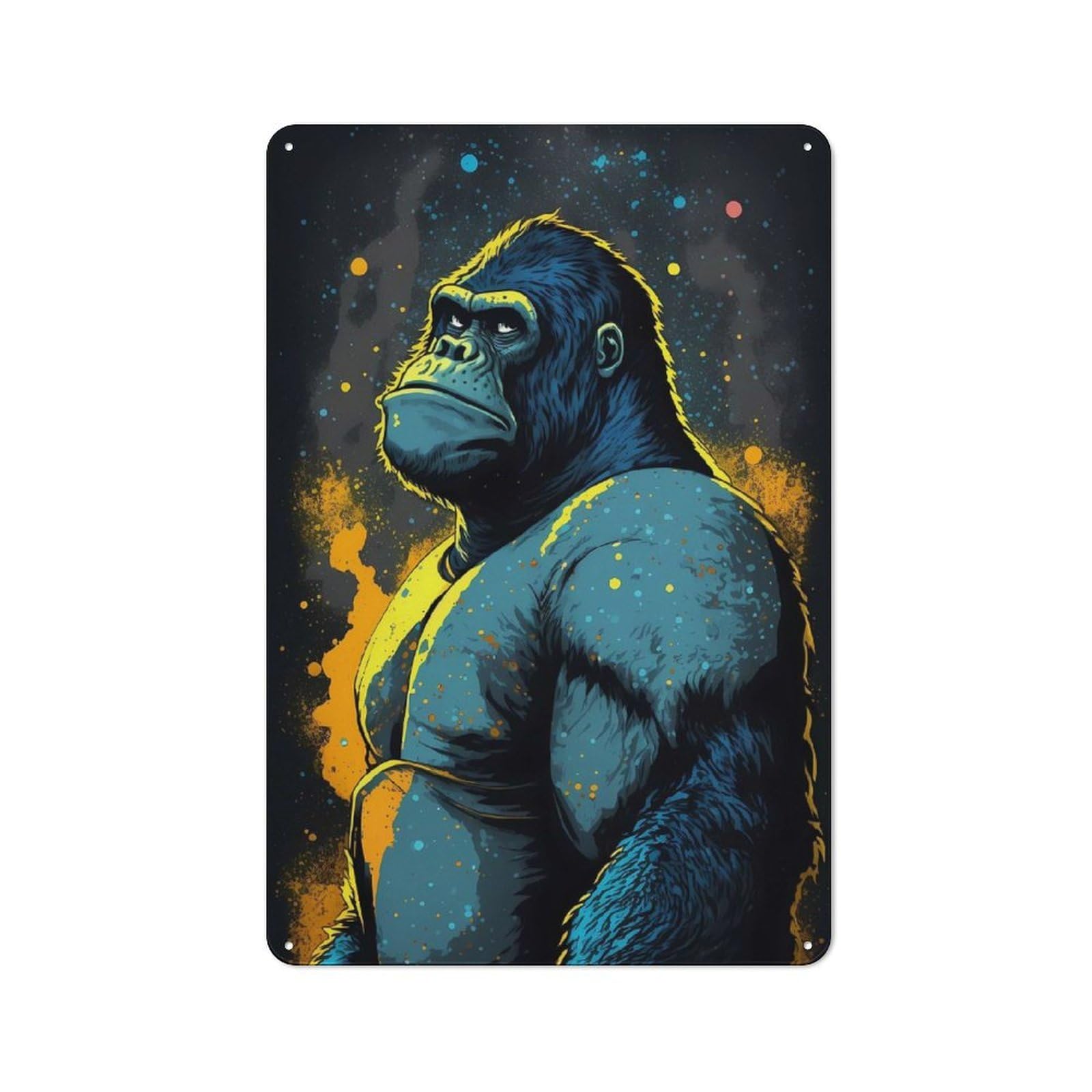 Decorative Tin Sign with Gorilla Visionary Design 30x20cm, Nostalgic Old Style Wall Plaque for Living Room, Hallway, Kitchen Or Cafe