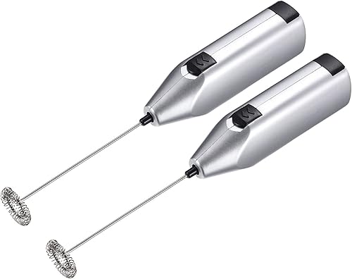 MECCANIXITY Agitador eléctrico de vaso, mini mezclador de mano, funciona con pilas, mezcla de plata para vaso con purpurina, paquete de 2