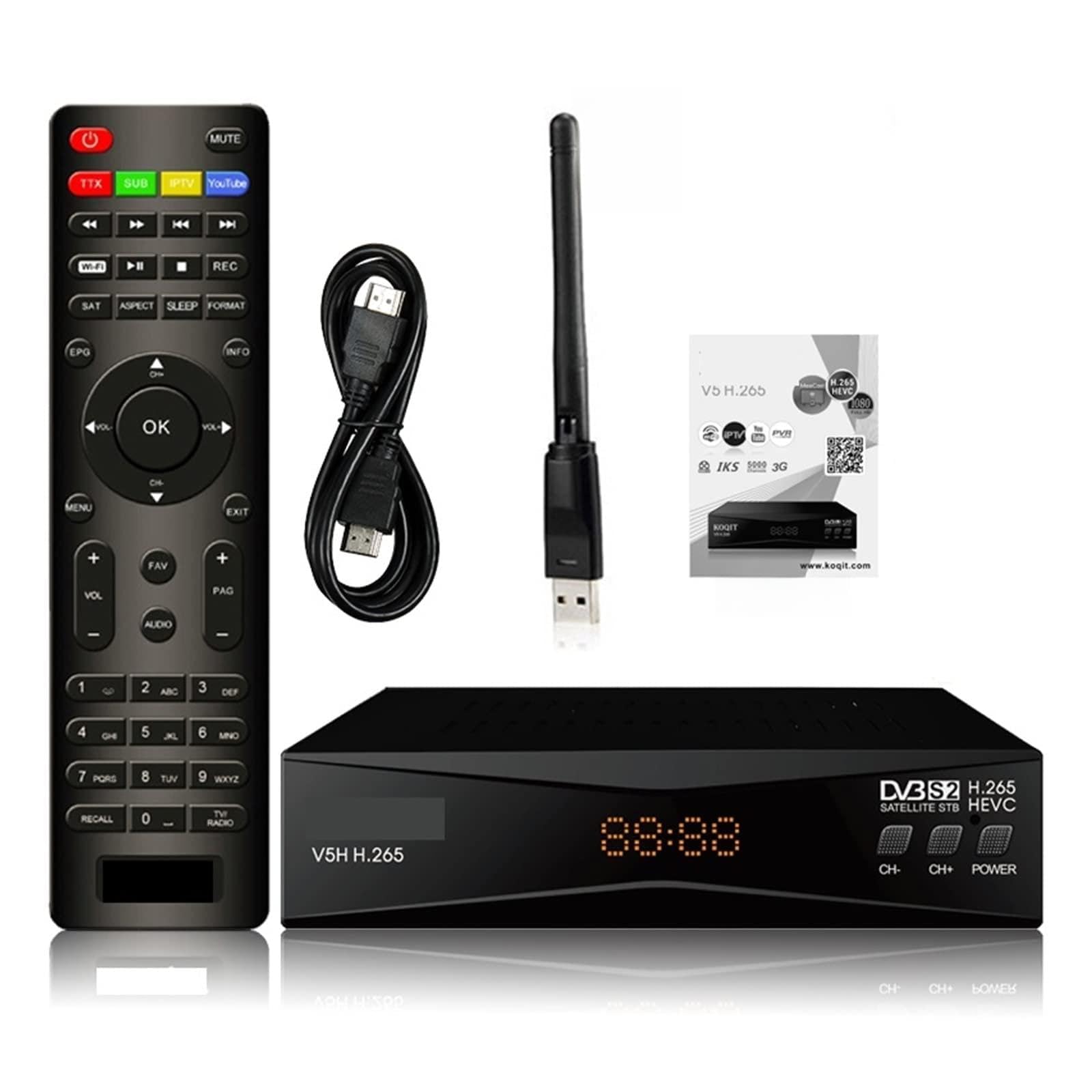 Détecteur de satellite DVBS2 H265 Récepteur Satellite Dvb-s2 Internet Live Screen DVB2IP HEVC Satellite Décodeur HD T2MI Récepteur Sat Finder Biss/VU Performances stables(V5H Wifi)