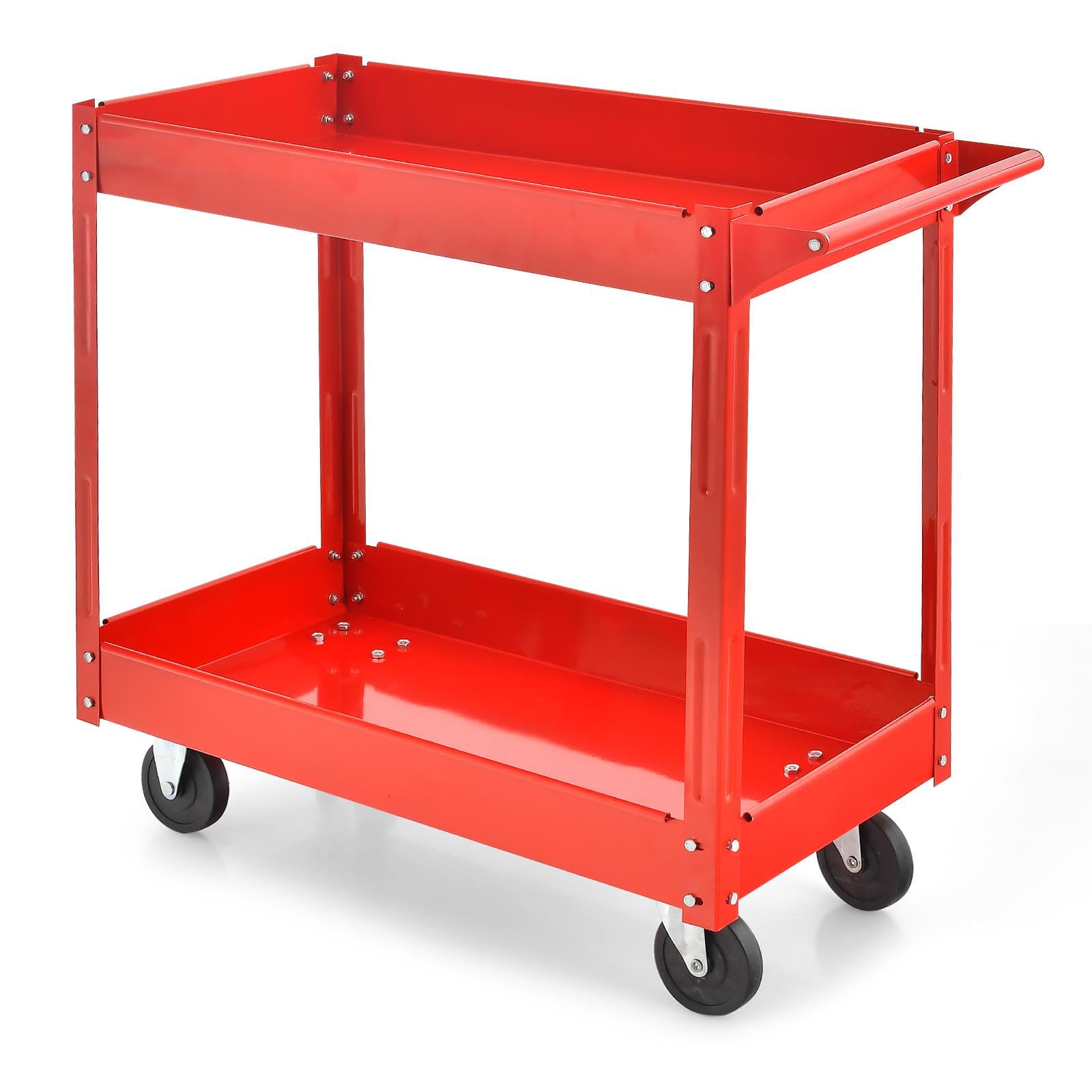 Tool Trolley on Wheels, 2-Tier Rolling Storage Service Cart with Handle, Heavy Duty Metal Frame Utility Trolley Cart for Workshop Office Garage Warehouse