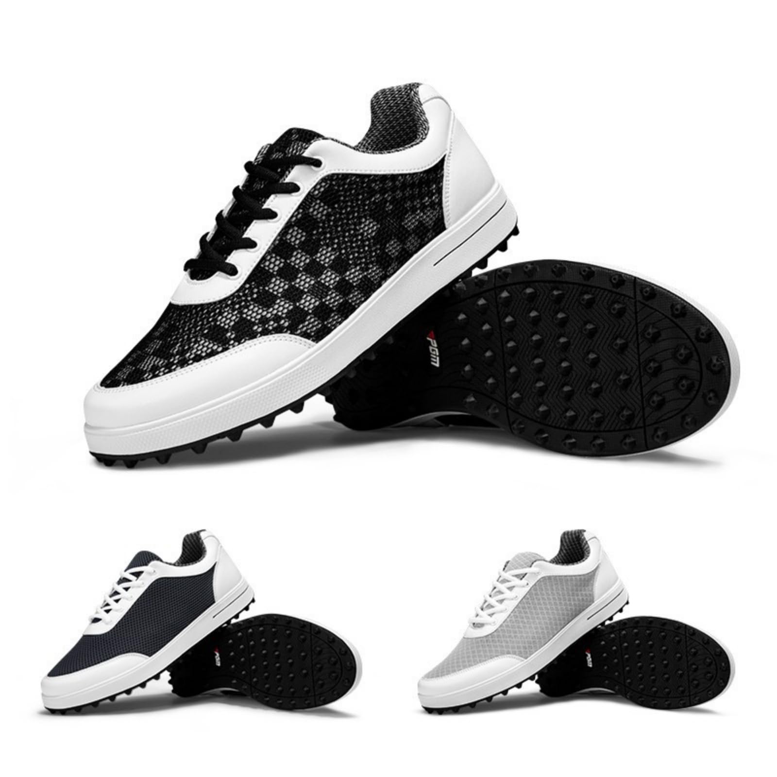 Męskie buty golfowe oddychające sznurowane z antypoślizgową gumową podeszwą bez kolców klasyczne obuwie sportowe