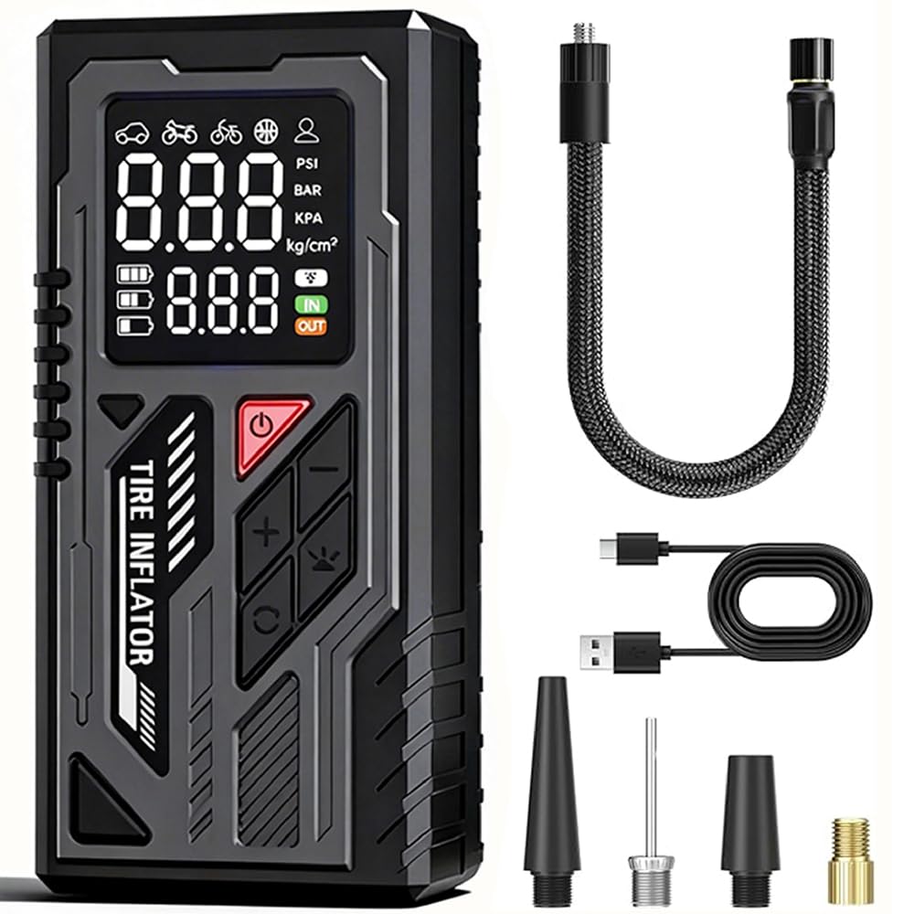 Compressore d'aria portatile per gonfiaggio rapido, pompa d'aria senza fili per pneumatici auto, 150 psi, pompa elettrica per pneumatici con manometro, luce a LED per auto, moto, bici, palla