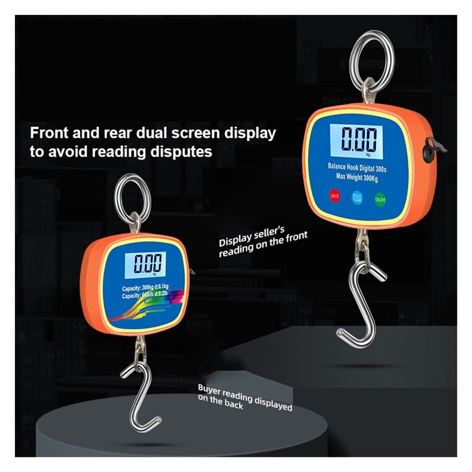 Portable Industrial Electronic Heavy Weight Hook, Digital Crane Scale, Crane Scale, Dual LCD Digital Display Crane Scale 0.05-300kg Crane Unit Conversion