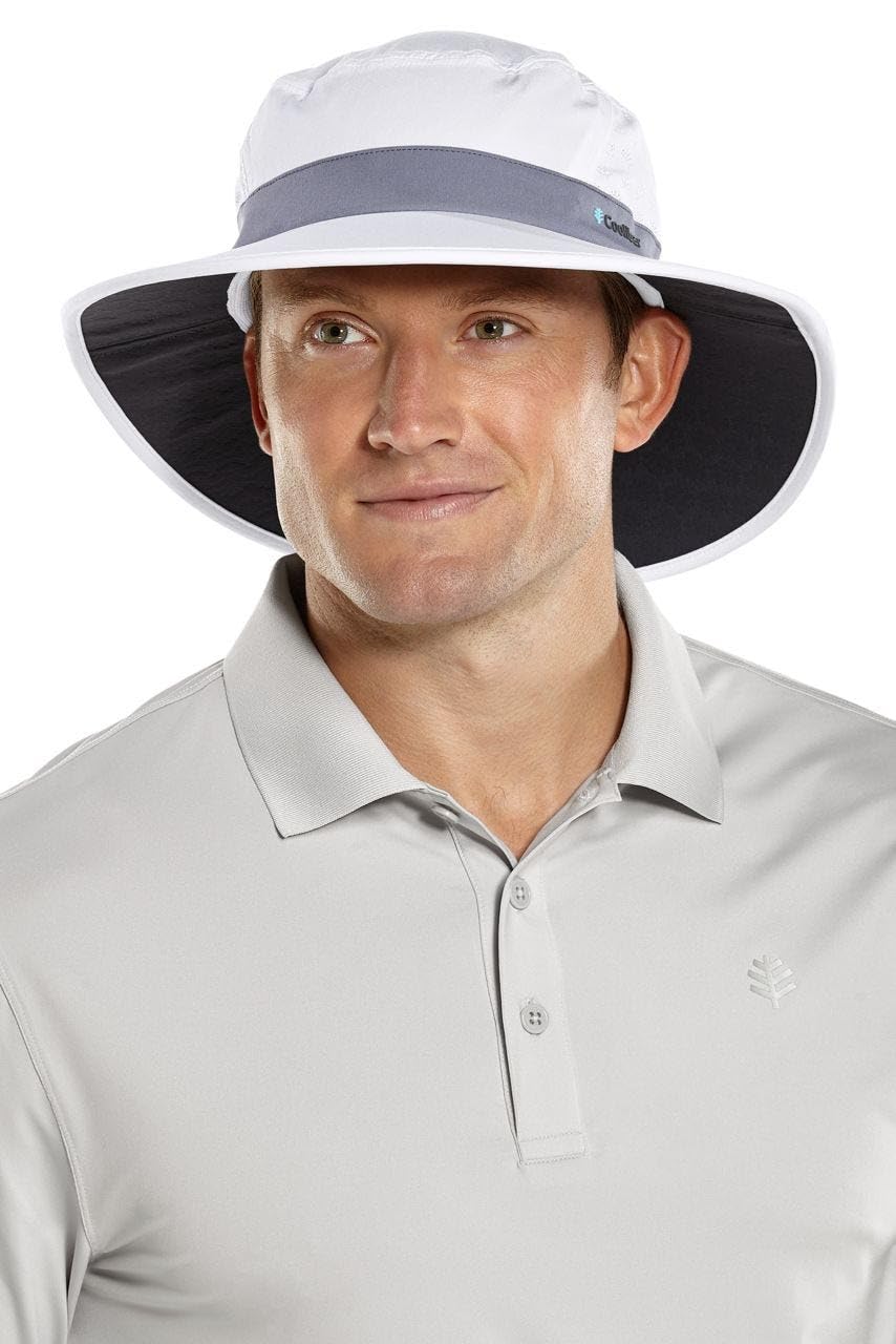 Golf Hat - UPF 50 Sun Protection - Ligtweight & Packable Hat - Fore Golf in White/Steel Grey (Large/X-Large) - Unisex