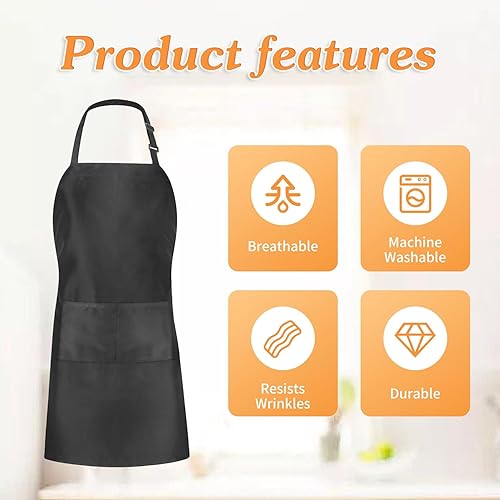 Miniatura 5 de Paquete de 1020 delantales con peto para mujeres y hombres, delantales negros con 2 bolsillos ajustables, delantales de cocina para cocinar