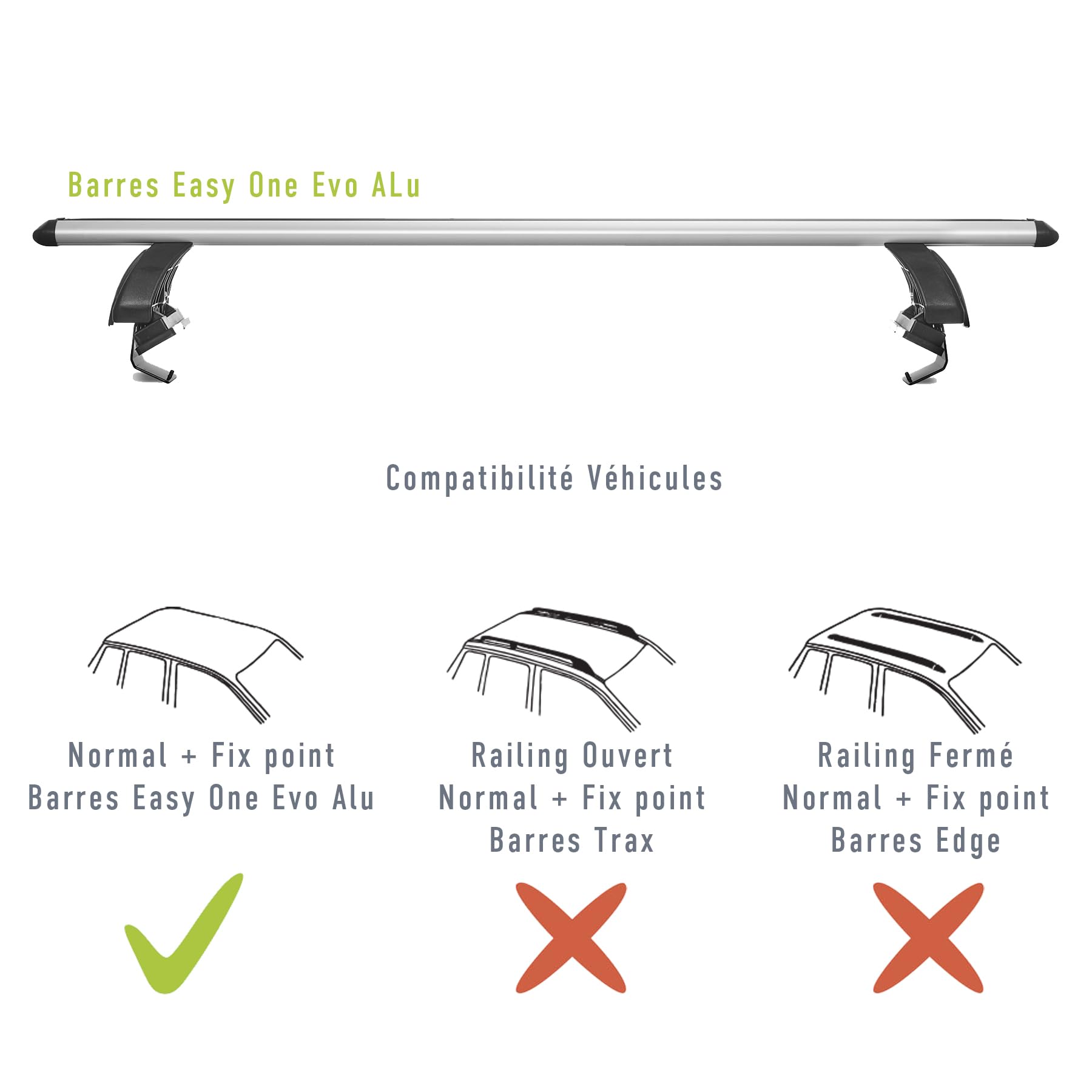 Green Valley 2 Barres de Toit en Aluminium, Fixation sur Toit Normal, Prêtes à l'emploi & Robustes, jusqu'à 75 kg, Easy One N°92