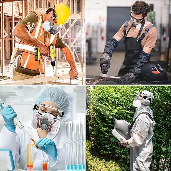 Image of Respirator Gas Mask Reusable Face Cover with Filters for Painting,Spraying,Wood-working,Construction,DIY and Protection Against Dust,Fumes
