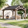 LET’S Patio 12' x 14' Outdoor Cedar Wood Gazebo, Hardtop Gazebo Permanent Wooden Pavilion with Galvanized Steel Gable Roof, for Deck, Garden, Patio, Garden