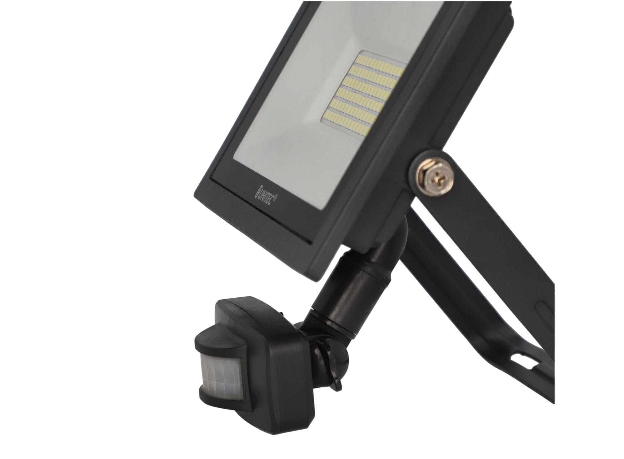UNITEC Reflektor LED z czujnikiem ruchu na podczerwień 180° 50 W, 4000 lumenów, w zestawie przyłącze kablowe, 6500 K, antracyt, IP44, odlew ciśnieniowy aluminium, bezpieczne szkło, klasa efektywności energetycznej A+
