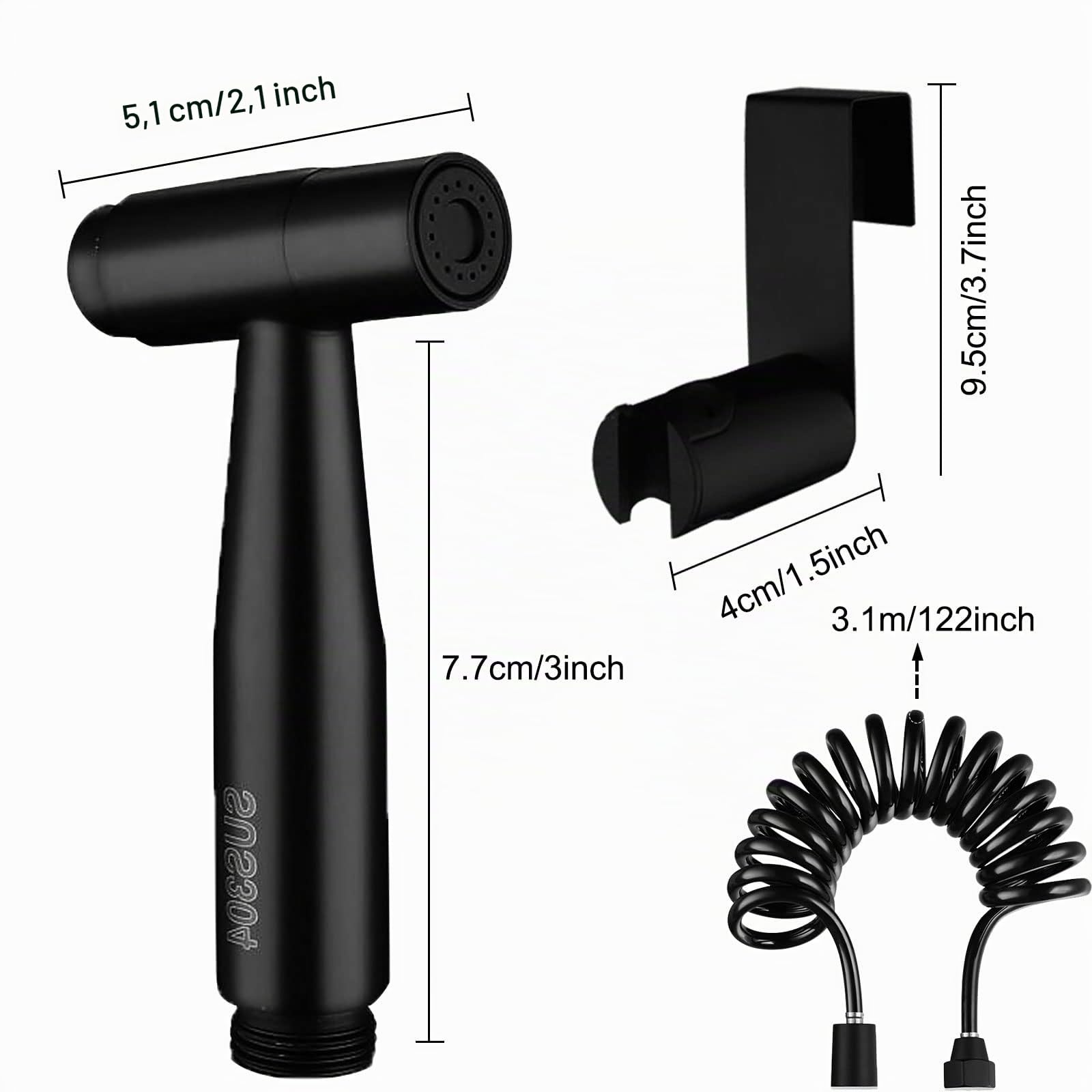 Kit Douchette wc - avec crochet de réservoir et tuyau de douche flexible de 122 pouces rétractable pour l'assainissement de l'eau, toilettes, bidet, pistolet de pulvérisation, salle de bain (noir)